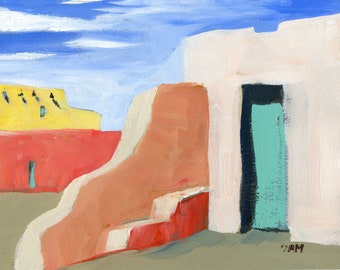 Southwestern wall art - "Adobe Home Santa Fe" - giclée print - pueblo art - desert - southwest- landscape, desert wall art, southwest décor