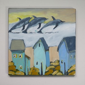Original painting - original - &quot; Playful Dolphins&quot; - original acrylic painting - home decor -art