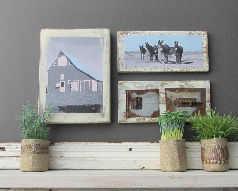 Urban Farmhouse Wall Art Home Decor A 3 Piece Collage Who Left The Barn Door Open Donkeys