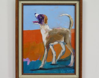 vintage framed painting - "Yippy Yappy" - original acrylic painting - cottage decor - Dog lovers - art