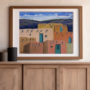 Southwestern wall art - &quot;Taos Pueblo&quot; - giclée print - desert wall art - color - Pueblo - color and energy - Southwestern Pueblo