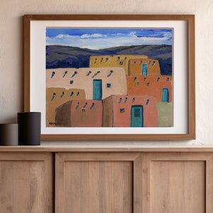 Southwestern wall art Taos Pueblo giclée print desert wall art color Pueblo color and energy Southwestern Pueblo image 1