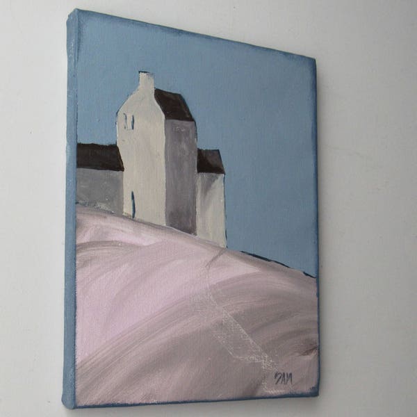 peinture originale- "House Mountain" - 13" x 11" Acrylique original sur toile