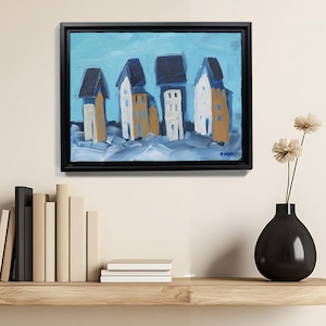 framed artwork - original painting- &quot;Bay Side Social&quot; - seascape - landscape - Original acrylic painting - art