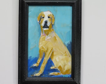 framed painting - "Mama's Boy" - original acrylic painting - cottage decor - Dog lovers - art