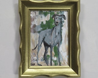 vintage framed painting - "Casper" - original acrylic painting - cottage decor - Dog lovers - art