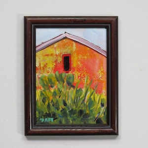 Desert Style - Southwestern wall art - &quot;Cactus Barn&quot; -  framed original acrylic painting - desert  art