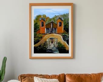 art print - "Church at Chimayo " - giclée print - pueblo art - New Mexico desert - southwest art- desert wall art, southwestern wall art