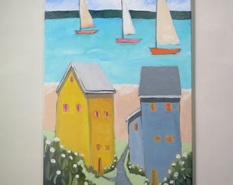 painting - "Home Port" - large original painting - home decor -art - coastal - tropical - sailing
