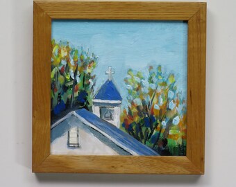 art - framed original acrylic painting - "Little Wildwood Church"-  home decor - decorative wall art