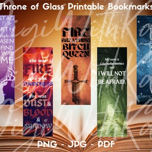 Throne of Glass Bookmarks | Digital Download | Fantasy Printable Bookmarks | Sarah J. Maas Gift | Aelin | Bookish Gift for Readers