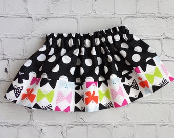 6 Month Skirt, Sale Skirt, Little Girls Skirt, Black Polka Dot Girls Skirt, Toddler Skirt with Bows , Baby Skirt