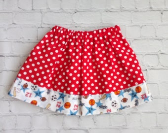 SALE 18 Month Skirt, 3 Toddler Skirt, Girls Toddler Skirt, Red Polka Dot Girls Skirt, Toddler Sports Skirt, Basketball Skirt, Baseball Skirt