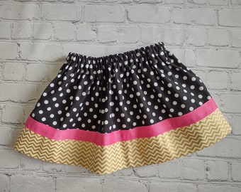 Black, Gold and Pink Girls Skirt, Toddler Polka Dot Skirt, Baby Girls Skirt, Fall Skirt, Little Girls Skirt