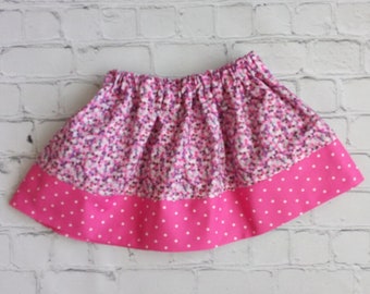 12 Month Sale Skirt, 18 Month Girls Sale Skirt, Girls Pink Clearance Sale Skirt, Girls Summer Skirt, Pink Floral and Pink Polka Dot Skirt