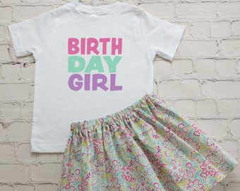 Birthday Girl Outfit, Toddler Birthday Shirt, Girls Birthday Tee and Skirt