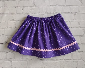 Purple Polka Dot Twirl Skirt with Pink Accent, Girls Purple Skirt, Toddler Skirt, Little Girls Skirt, Fall Skirt, Kids Clothes