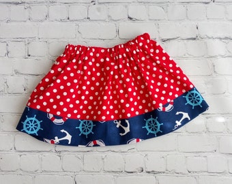 Toddler Girls Sailor Skirt, Girls Red Dot Skirt, Baby Skirt, Little Girls Skirt, Kids Clothes, Disney Cruise Skirt, Cruise Vacation Skirt