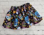 Girls Day of the Dead Skirt, All Hallows Day, Sugar Skull Outfit, Skirt with Skulls,Toddler Sugar Skull