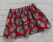 Girls Red Day of the Dead Skirt, All Hallows Day, Hispanic Celebration, Sugar Skull Outfit, Skirt with Skulls, Girl Skulls