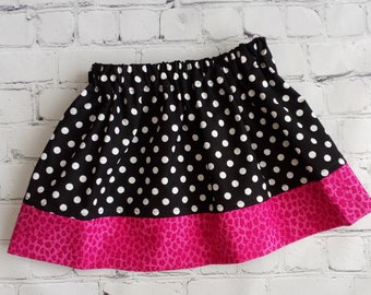 Toddler Black Dot and Cheetah Print Skirt, Girls Skirt, Baby Skirt, Little Girls Skirt, Kids Clothes, Animal Print Skirt with Dots