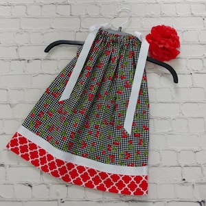 Pillowcase Dress with Cherries, Toddler Girl Dress, Fruit Dress Black and Red Cherry Dress, Kids Dress with Fruit, Baby Dress