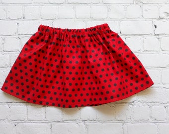 Toddler Ladybug Skirt, Red Skirt with Black Polka Dots, Little Girls Ladybug Skirt, Ladybug Birthday Theme Skirt