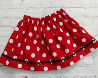Red Polka Dot Twirl Skirt with Trim, Girls Red Skirt, Minnie Mouse Skirt, Disney Vacation, Disney Birthday Party