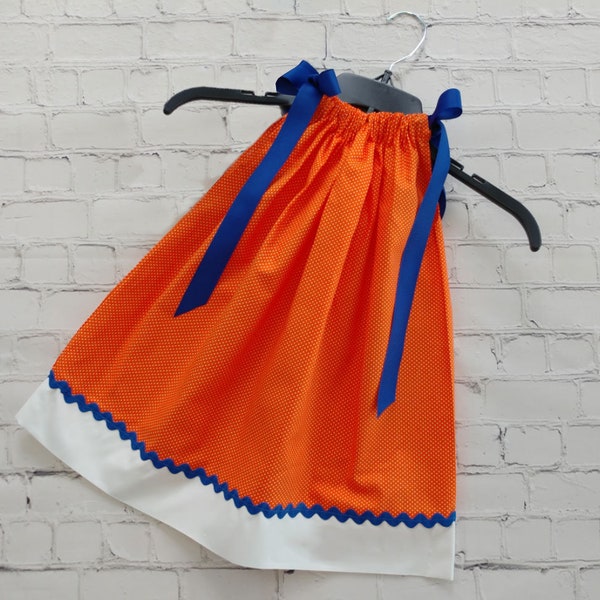 Girls Orange and Blue Pillowcase Dress, Toddler Pillowcase Dress, Girls Dress, Game Day Dress, Florida Gator Dress, Baby Dress
