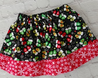 Christmas Mitten Skirt, Girls Christmas Skirt, Girls Holiday Skirt, Winter Skirt, Toddler Christmas Party Skirt