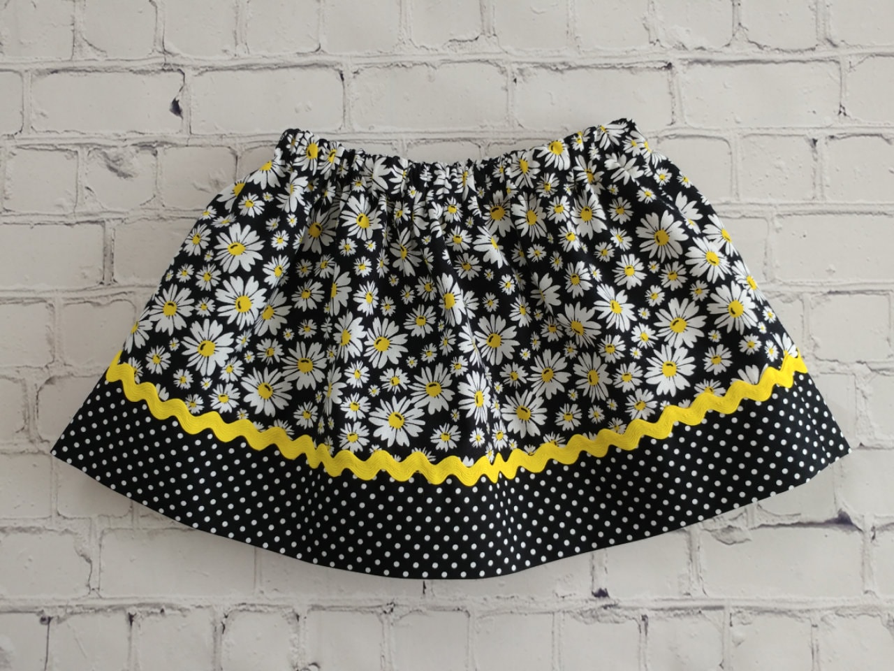 Girls Black Daisy Skirt, Black and Yellow Floral Skirt, Girls