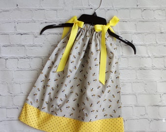 Pillowcase Dress with Bumblebees, Little Girls Dress, Bumble Bee Dress, Toddler Girl Dress with Bees, Baby Dress, Kids Clothes with Bees