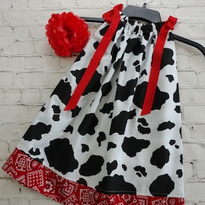 Girls Cow Print Pillowcase Dress, Toy Story Dress,  Jessie Dress, Halloween Costume, Western Wear Birthday Party