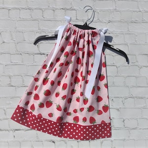 Strawberry Dress, Pillowcase Dress, Strawberry Party, Toddler Girl Dress, Pink Dress, Fruit Dress