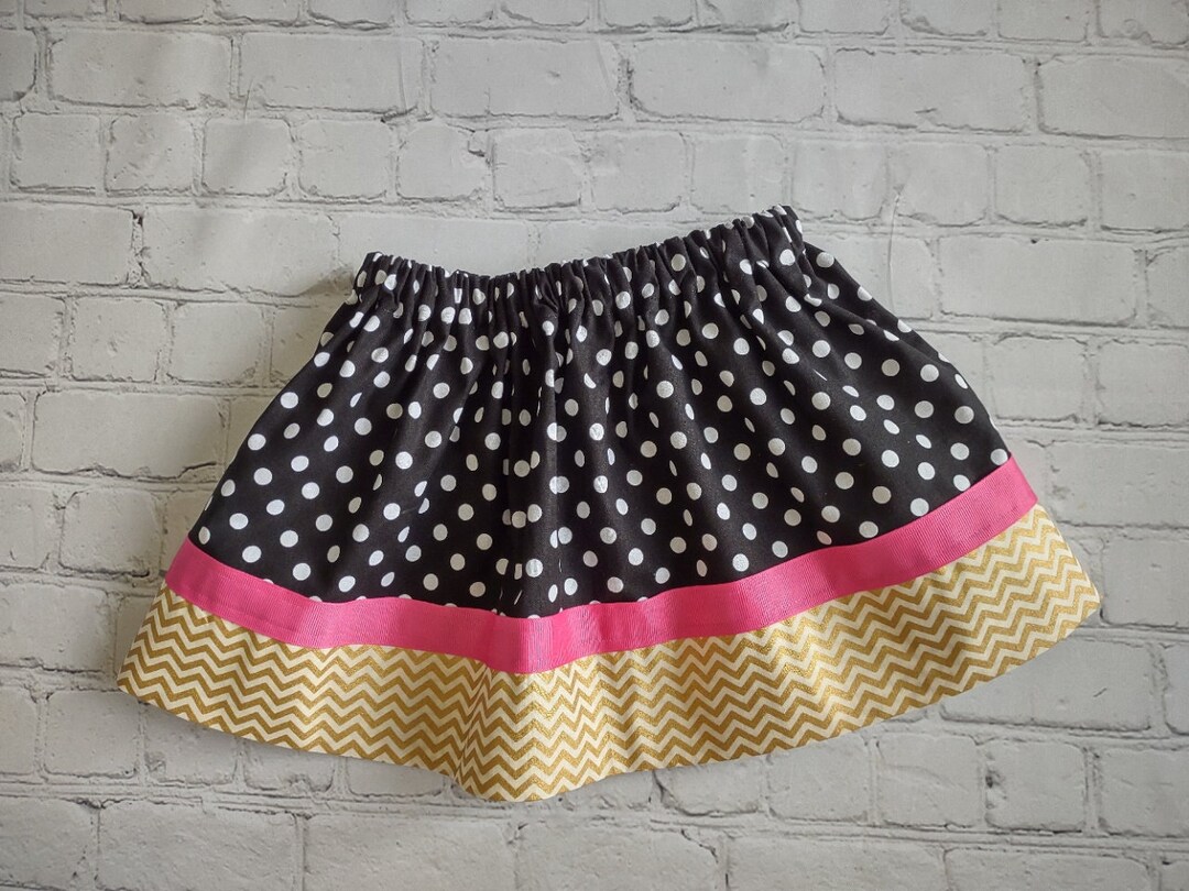 Black, Gold and Pink Girls Skirt, Toddler Polka Dot Skirt, Baby Girls Skirt, Fall Skirt, Little
