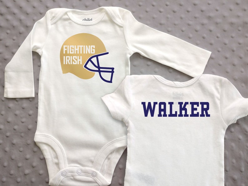 Notre Dame Kids Personalized Bodysuit Notre Dame Toddler Shirt Fighting Irish Bodysuit Fighting Irish Newborn Baby Gift
