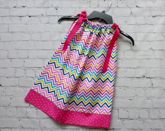 Girls Sale Dress,  Chevron Pillowcase Dress, Bright Toddler Dress, Little Girls Dress, Summer Vacation Dress