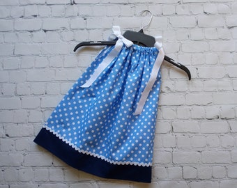 Girls Blue and Navy Pillowcase Dress, Toddler Pillowcase Dress, Girls Dress, Game Day Dress, North Carolina Dress, Baby Dress
