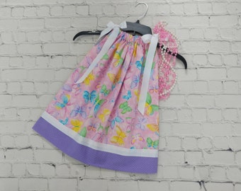 Girls Butterfly Dress Summer Dress, Pillowcase Dress, Toddlers Spring Pillowcase Dress, Pink and Purple Dress