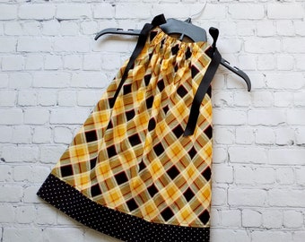 Girls Gold and Black Pillowcase Dress, 2 Toddler Pillowcase Dress, Girls Plaid Dress, Game Day Dress, Football Dress, Baby Dress, Fall Dress