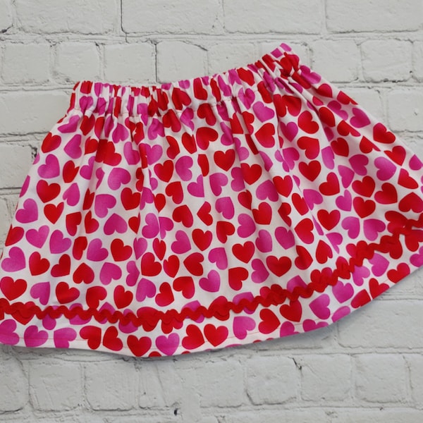 Girls Red and Pink Heart Skirt, Toddler Girl Heart Skirt, Valentine's Day Skirt