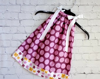 Purple Pillowcase Dress, Little Girls Dress, Summer Dress, Toddler Girl Dress with Flowers, Baby Dress, Kids Clothes