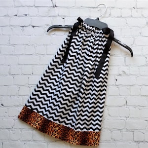 3 Toddler Dress, Girls Chevron Dress, Black and Leopard Print Dress, Pillowcase Dress, Sale Dress