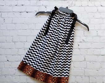 3 Toddler Dress, Girls Chevron Dress, Black and Leopard Print Dress, Pillowcase Dress, Sale Dress