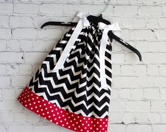 18 Month Girls Pillowcase Dress, Toddler  Girls Chevron Dress, Black and White Dress, Little Girls Dress, Sale Dress