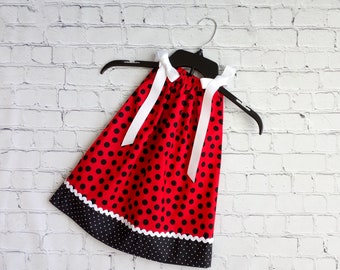 Ladybug Pillowcase Dress, Summer Dress, Toddler Pillowcase Dress, Kids Ladybug Dress, Red and Black Dress, Girls Ladybug Birthday Outfit