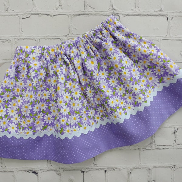 Girls Purple Daisy Skirt, Bright Floral Skirt, Girls Summer Skirt, Toddler Lilac Skirt