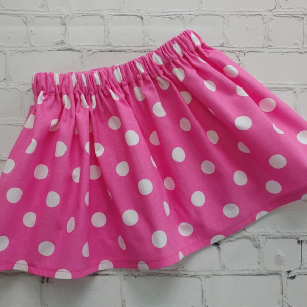 Pink Polka Dot Girls Skirt, Minnie Mouse Skirt, Disney Vacation, Easter Skirt, Little Girls Skirt, Toddler Summer Skirt, Birthday Skirt