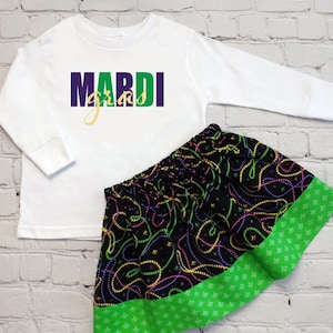 Girls Mardi Gras Top and Skirt, Toddler Mardi Gras Outfit, Mardi Gras Top, Fat Tuesday Baby Outfit, New Orleans, Mardi Gras Clothes