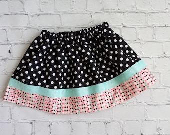 Girls Black Polka Dot Skirt, Birthday Skirt, Toddler Skirt, Little Girls Skirt